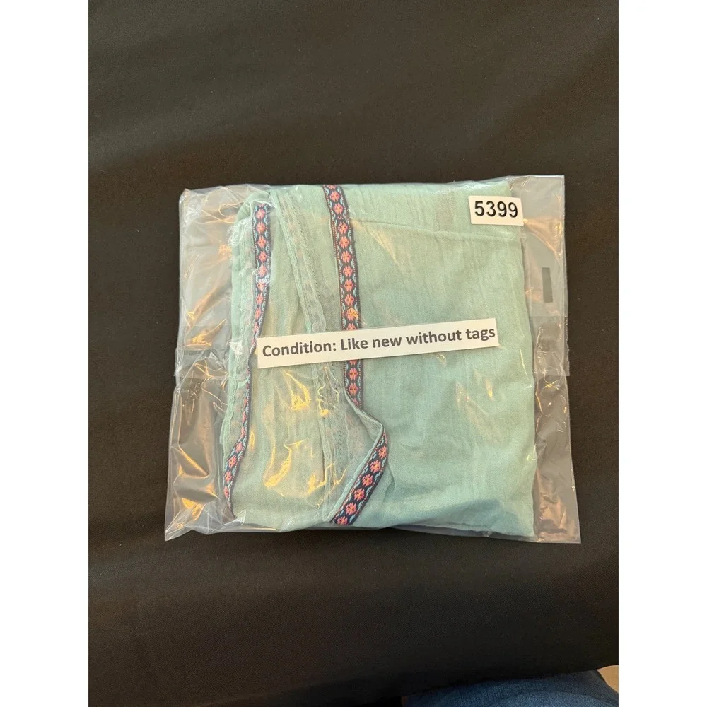 Do Everything in Love Mint Green Infinity Scarf Embroidered Floral Trim Boho